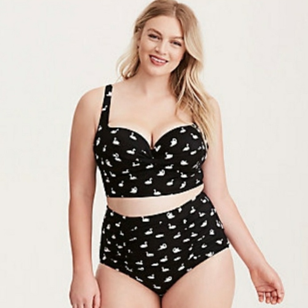 Torrid Swan Print Bikini Top 1X & Swim Bottoms 2X